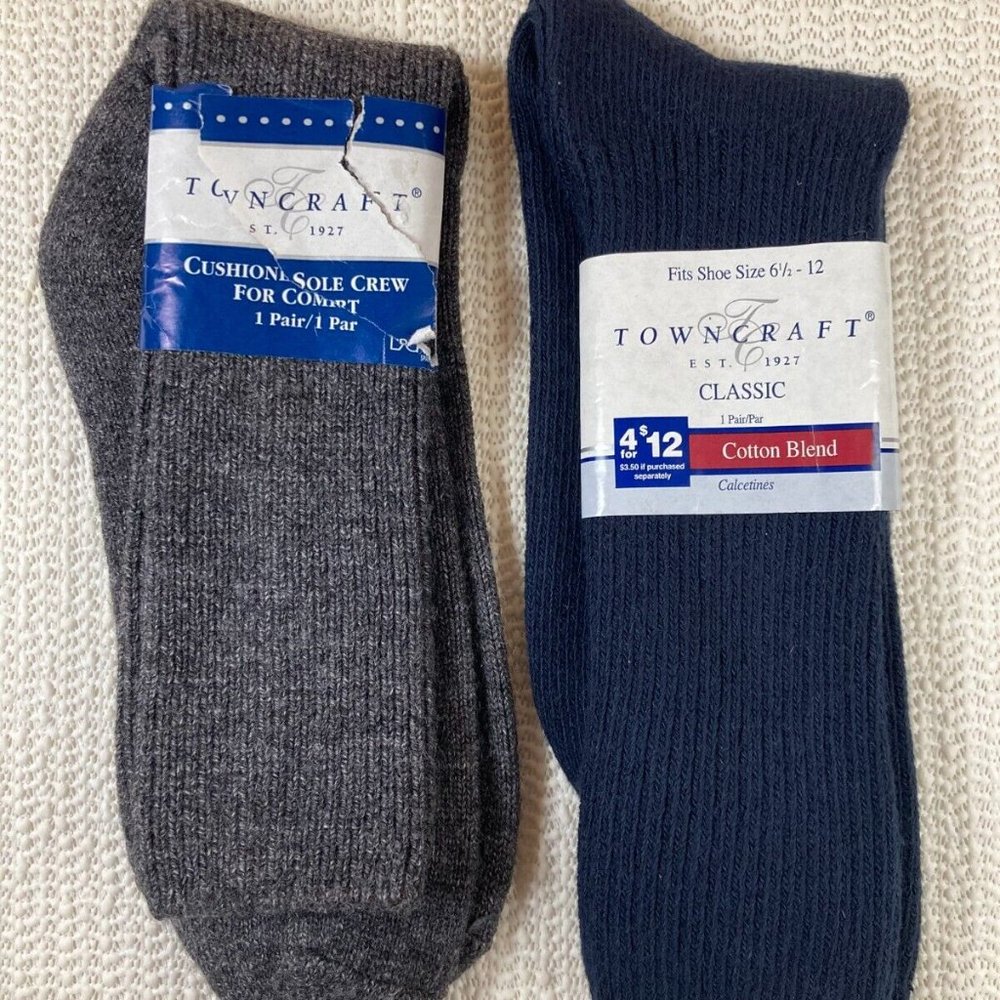 Vintage Navy Blue & Charcoal Towncraft Crew Socks_Shoe size:6 1/2 - 12_Men's